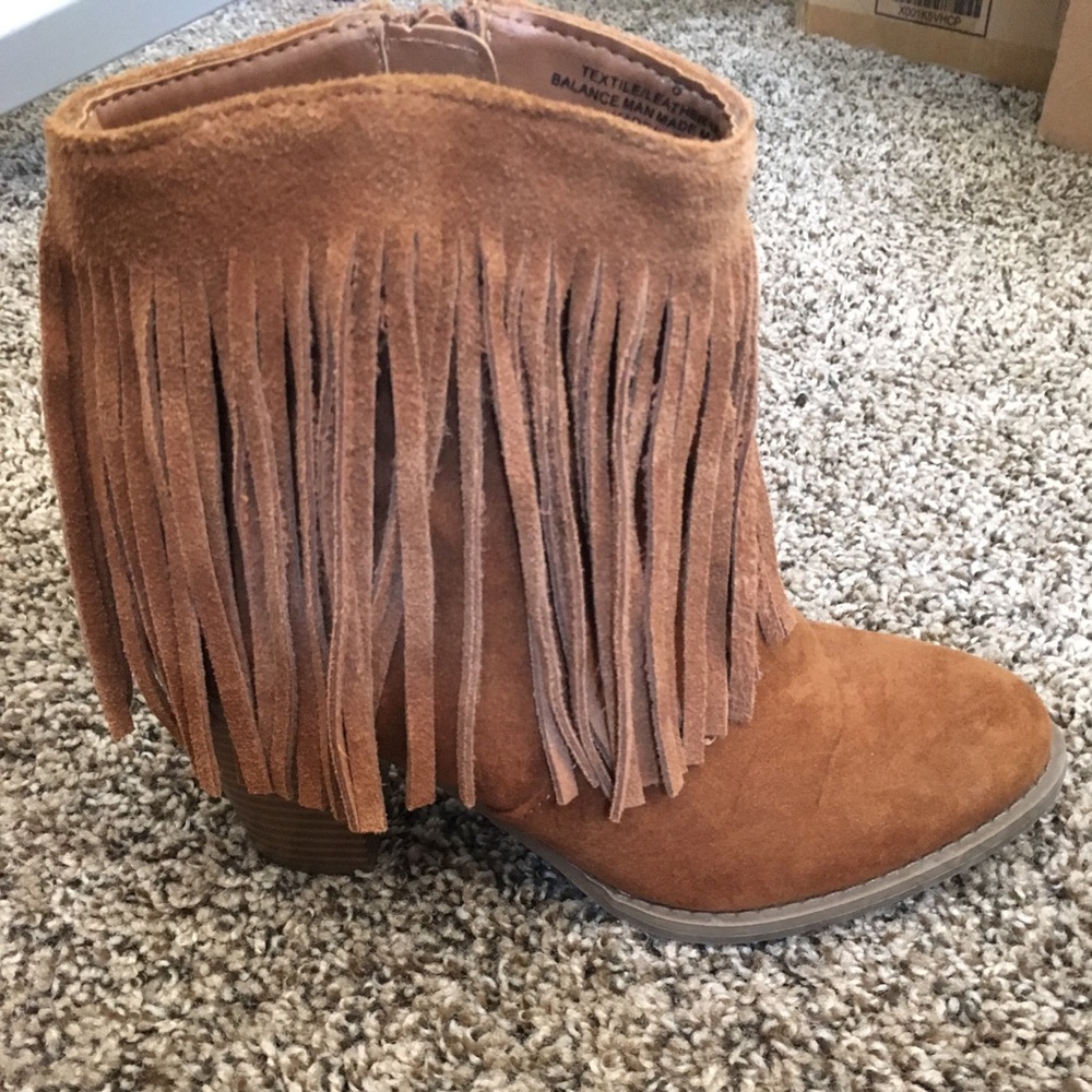 Tan Fringe Booties